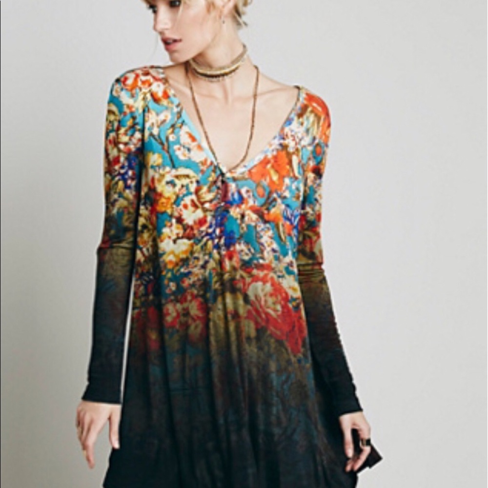 Vintage Free People Printed Relaxed & Flawy Mini Dress - Picture 2 of 6